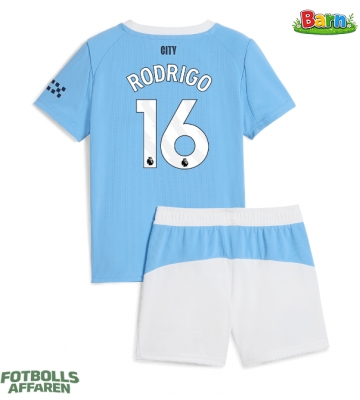 Manchester City Rodri Hernandez #16 Hemmaställ Barn 2025-26 Kortärmad (+ Korta byxor)